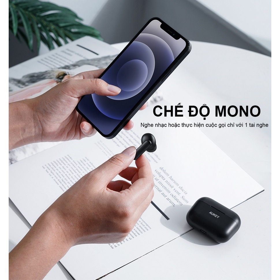 Tai Nghe TWS AUKEY EP-M1 Chip 10mm PEEK + PU, BT 5.0, Nghe Đến 30H, IPX4 - Chính Hãng BH 18 Tháng