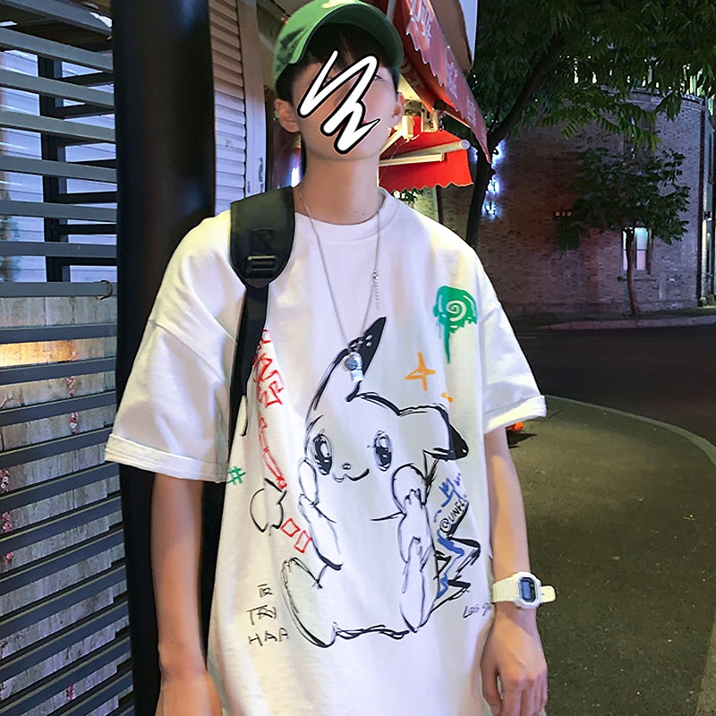 Áo Thun Tay Lỡ Thoáng Khí In Hình Pikachu Thời Trang Cho Nam Và Nữ Size M-5XL