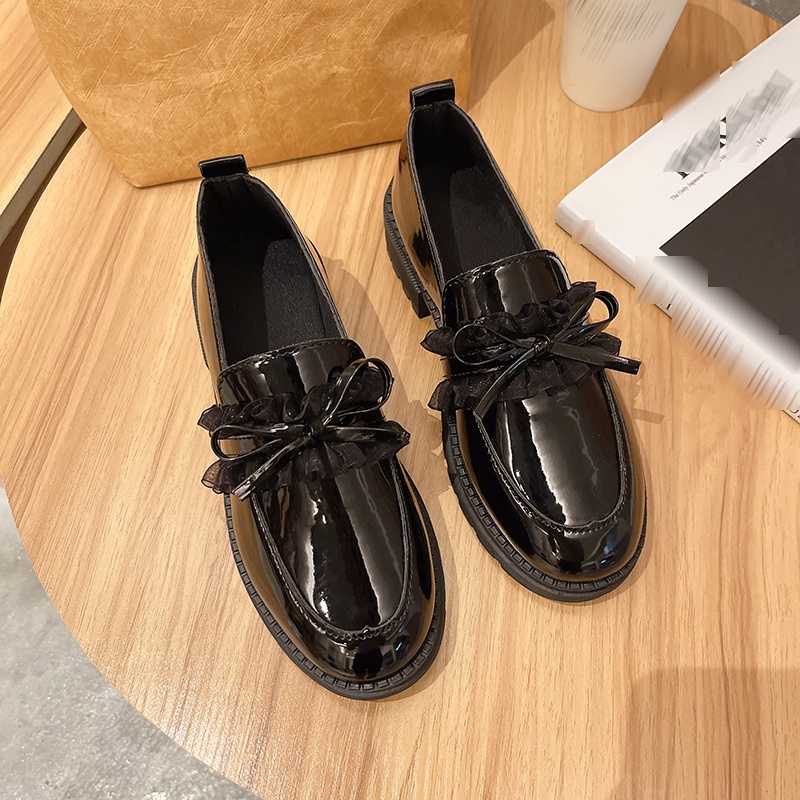 Oxfords Nữ Giày Bệt Có Nơ, Giày Búp Bê Lười Phong Cách Anh Quốc (Da Bằng Sáng Chế)