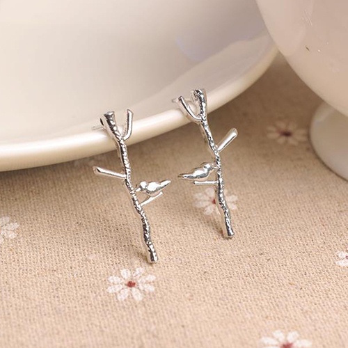 Đôi khuyên tai tạo hình chim và cành cây thời trang cho nữ
