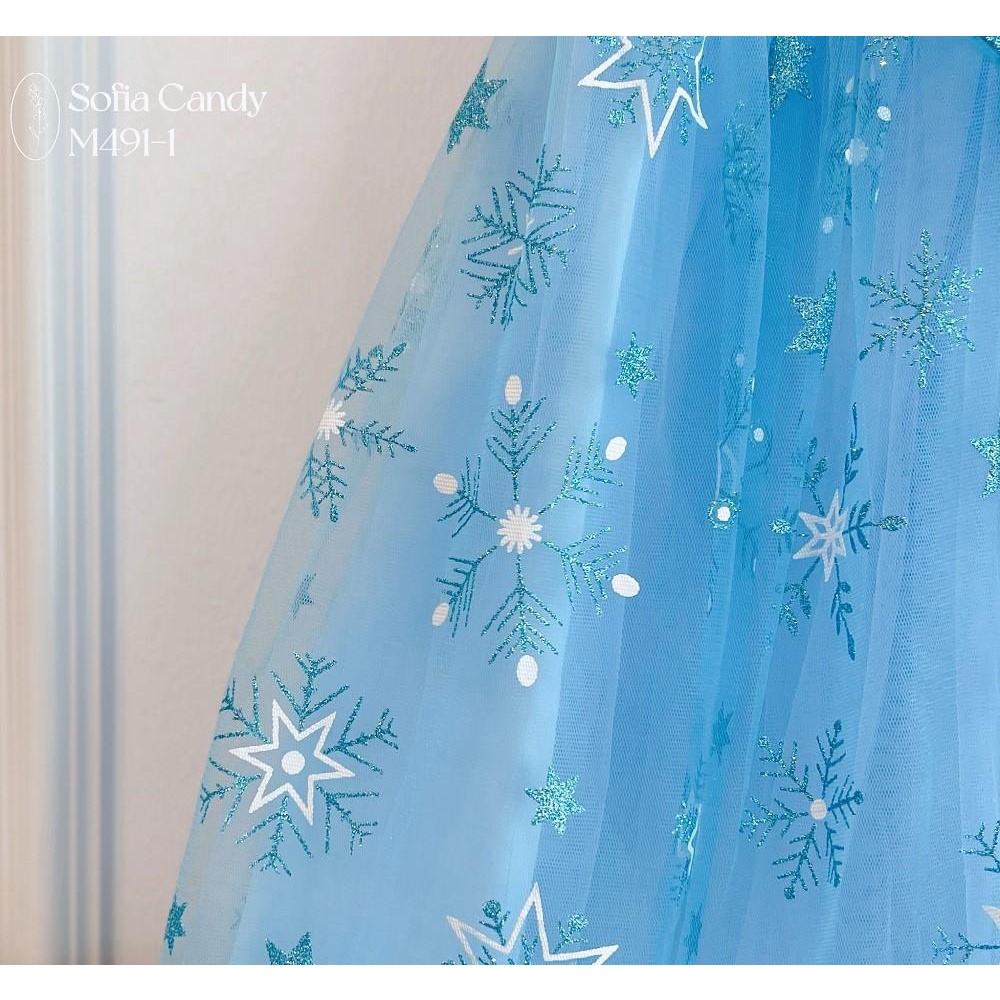 Váy công chúa esla, đầm elsa thiết kế 3 lớp tay bồng thun cotton xược phối voan 2 màu hồng xanh
