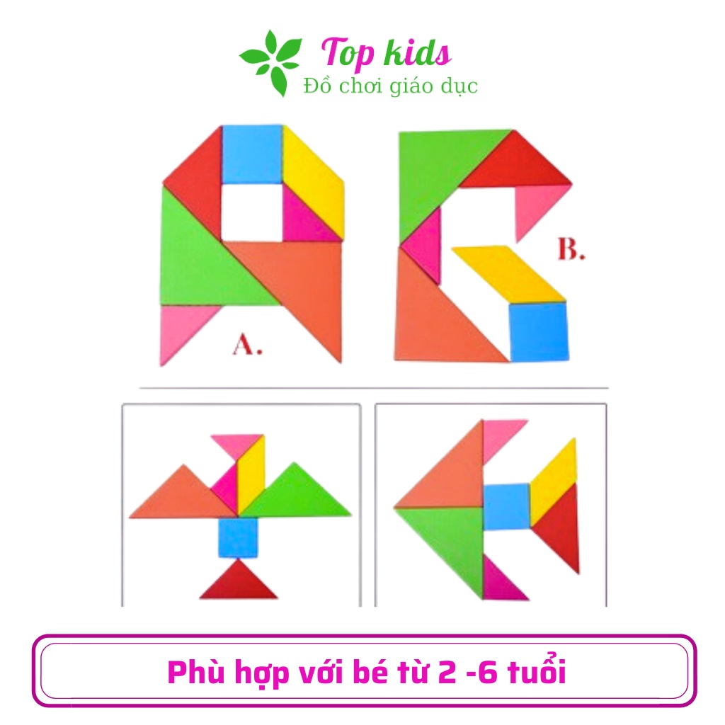 Xếp hình gỗ tangram đồ chơi xếp gỗ montessori thông minh trí tuệ cho bé trai bé gái - TOPKIDS