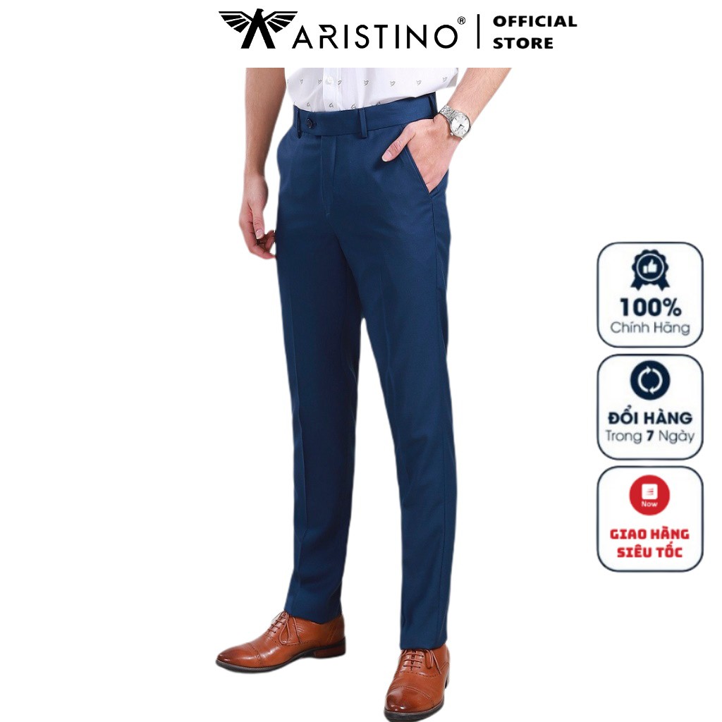 Quần Tây Nam Aristino ATR00208 Quần Âu Nam Màu Xanh Tím Than 26 Dáng Regular Fit Vải Polyester