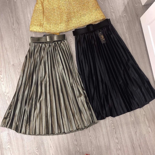 Chân váy xếp ly nhung - dáng midi kèm đai | BigBuy360 - bigbuy360.vn