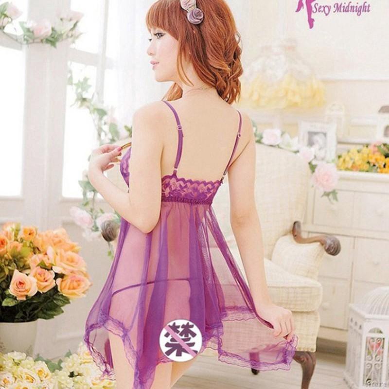 Bộ đồ ngủ ren trễ vai + quần lót quyến rũ