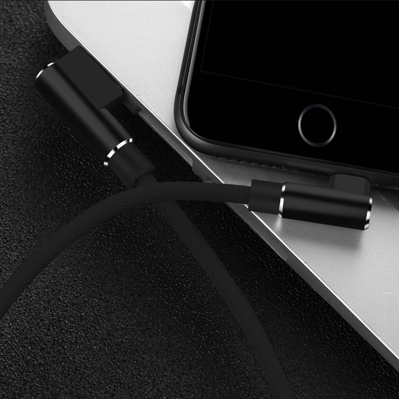 Dây cáp sạc nhanh và truyền dữ liệu Type-C Micro USB dài 1M góc 90 độ cho Iphone OPPO Xiaomi