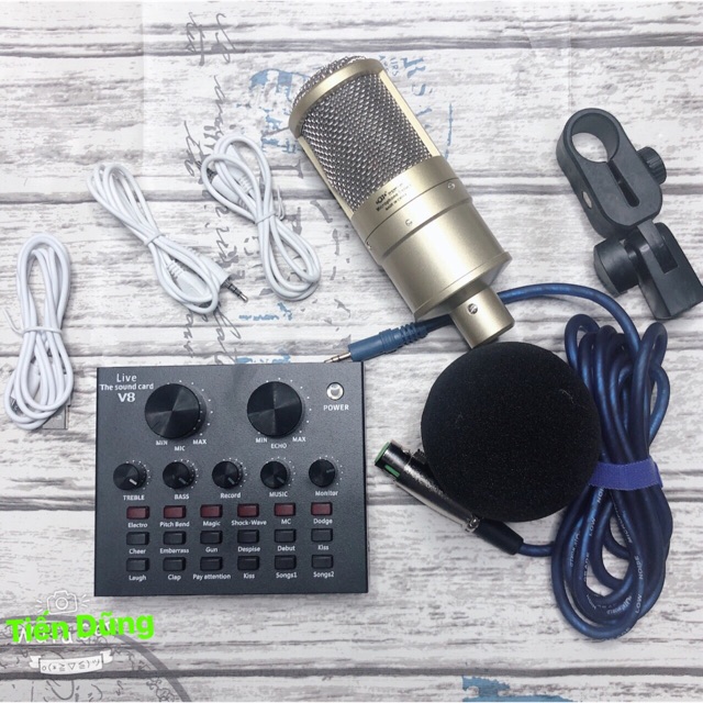 Mic thu âm Aqta AQ220 và SoundCard V8 Auto-tune Dòng Tiếng Anh - Trọn Bộ Mic Livestream đã Có Thể Ghi Âm và Karaok