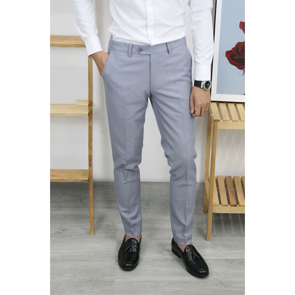 Quần âu nam ống côn màu xám đậm phom ôm,chất co dãn nhẹ,không nhăn,không xù | BigBuy360 - bigbuy360.vn