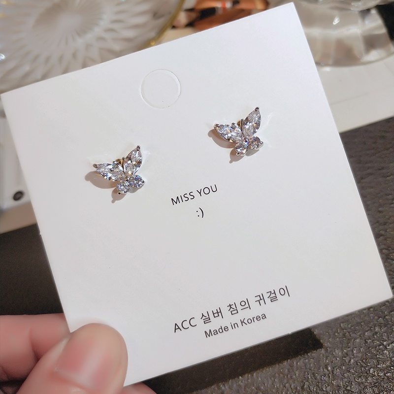 Bông tai bạc JIUDUOLAN hình bướm đính đá zircon thanh lịch thời trang cho nữ