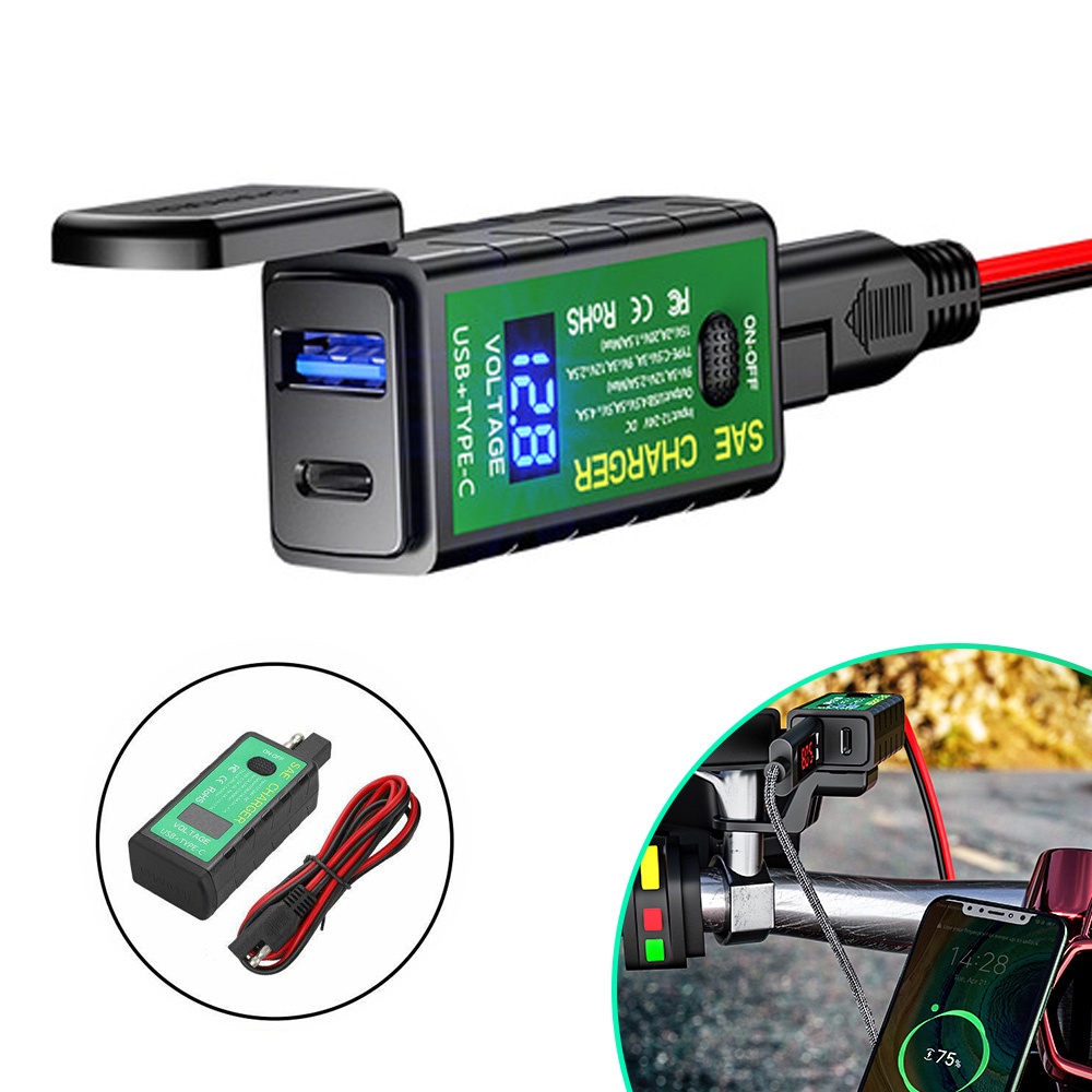 Dây Cáp Sạc Nhanh Usb C 18w Pd Qc3.0 Chống Thấm Nước Có Công Tắc On / Off Cho Điện Thoại Gắn Xe Máy
