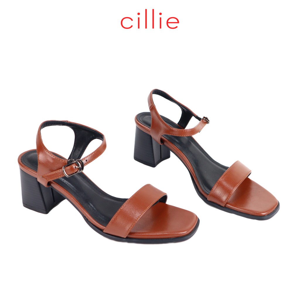 Giày sandal nữ quai ngang basic mũi vuông thời trang cao 6cm đi học đi làm Cillie 1078