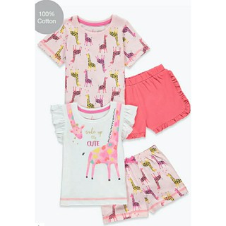 Set 2 bộ quần áo cộc hươu cao cổ hồng cho bé gái Mat.alan UK A.uth size 9/12m đến 4/5y