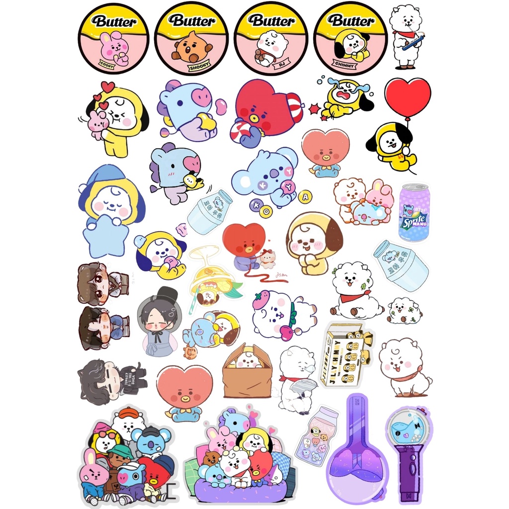 Bộ 110 miếng Sticker nhóm BTS, tổng hợp cách hình anime, BT21, chimmy, tata,..(đơn khách Iu đặt)