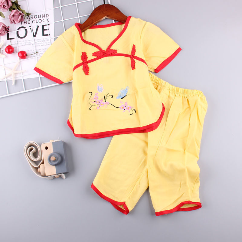 Baby Girl Suit Hanfu Quần Dài Cắt Ngắn 2 Mảnh Cotton Lụa Thêu Retro Tang Suit