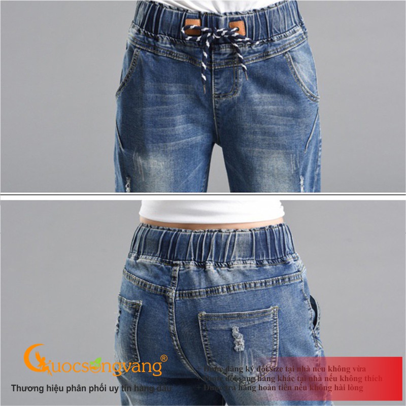 Quần nữ quần baggy nữ jean cotton co giãn lưng thun GLQ030 xanh đen Cuocsongvang