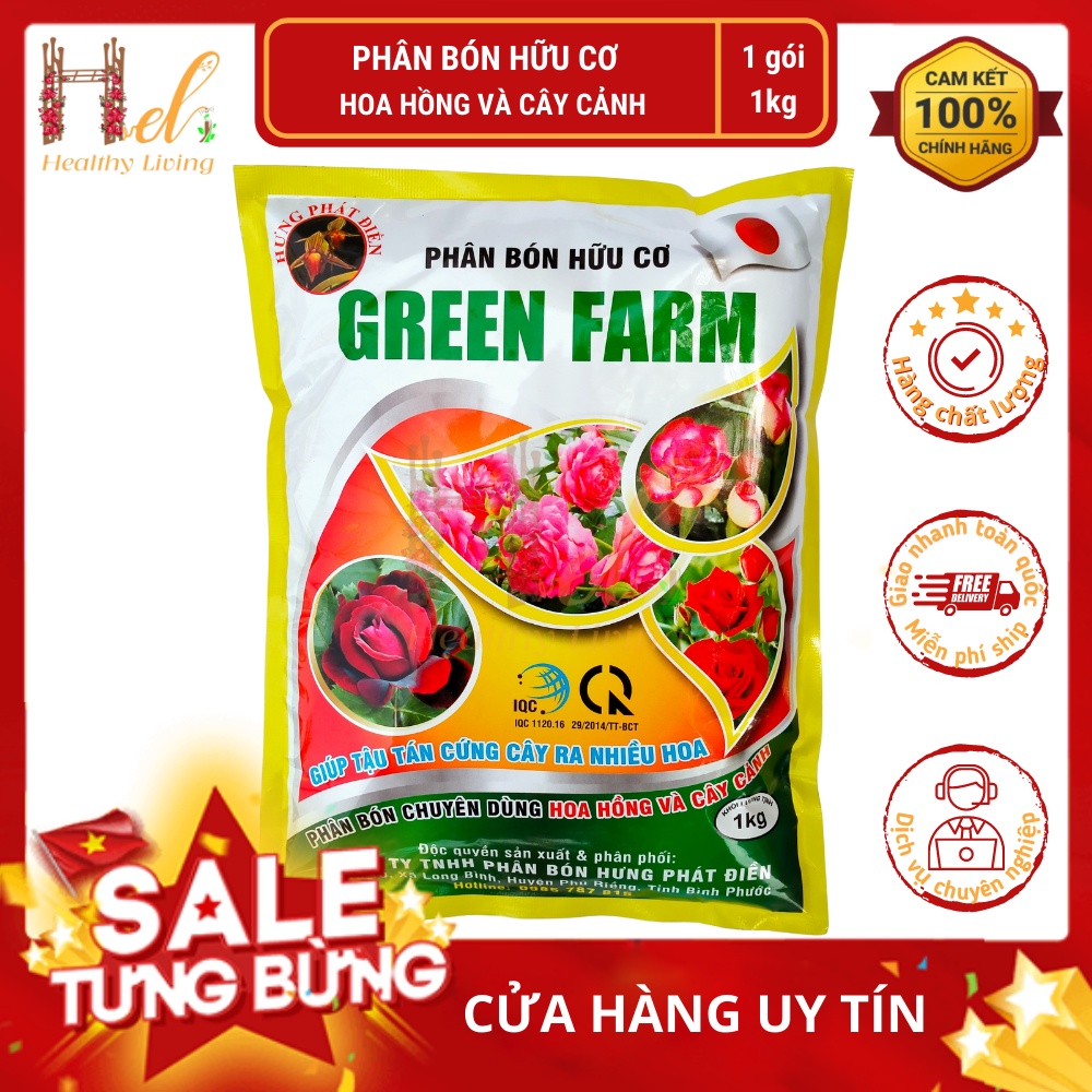 Phân Bón Hữu Cơ Hoa Hồng Phân Bón Hoa Hồng, Cây Cảnh GREEN FARM Gói 1kg