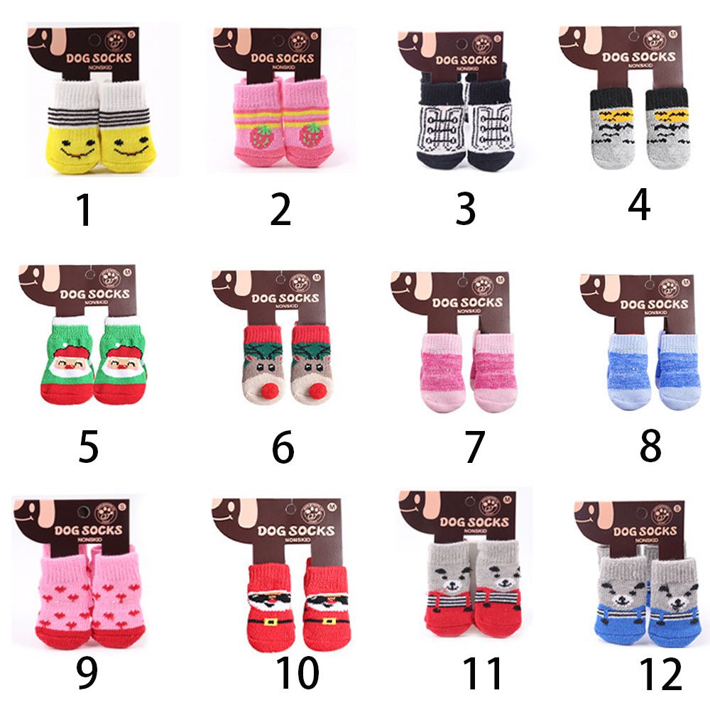 Bộ 4 tất bốt bảo vệ móng chân dày ấm áp chống trượt mang trong nhà thời trang thu đông đáng yêu cho cún cưng nhỏ