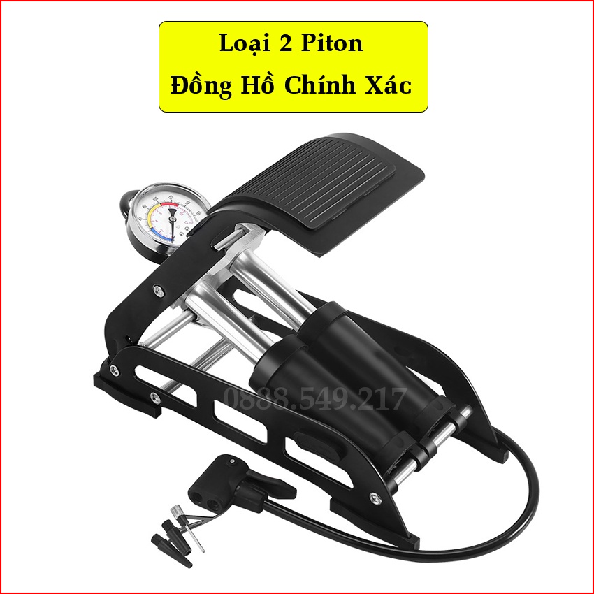 Bơm xe đạp xe máy. Bơm xe đạp chân đồng hồ chính xác 2 piton siêu khỏe