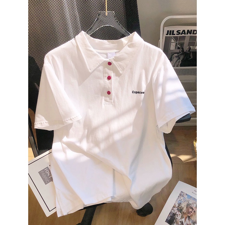 Áo polo Pure Cube ngắn tay thêu họa tiết xinh xắn cho nữ