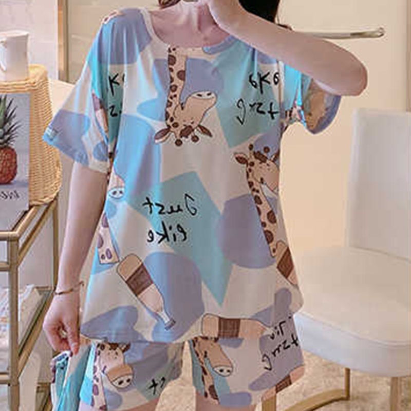 Brroa Bộ Đồ Ngủ Áo Tay Ngắn + Quần Đùi Cỡ Lớn Thời Trang Cho Nữ