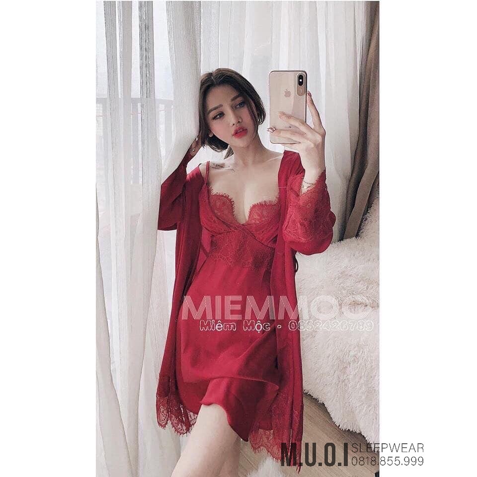 Set váy ngủ kèm choàng lụa satin MIEMMOC SX 108 QUẢNG CHÂU cao cấp(có video thật)