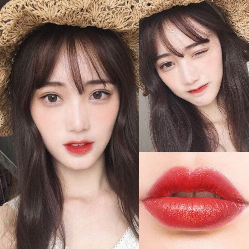 Small gold diamond cloth pattern gold bar star sky mouth red ox blood color Retro Red Cherry rotten tomato Lip Glaze does not fade student