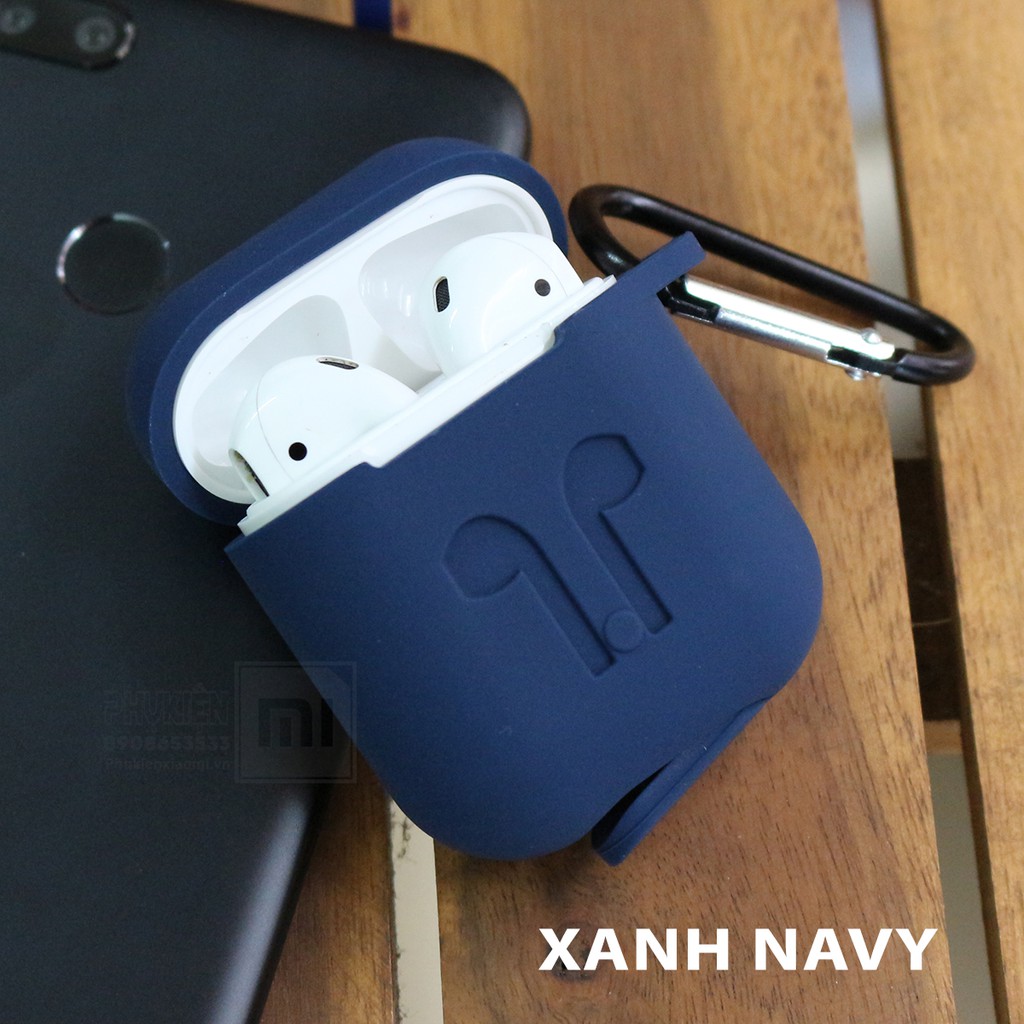 Túi Silicon Cho tai nghe AirPods kèm móc - Xanh Navy