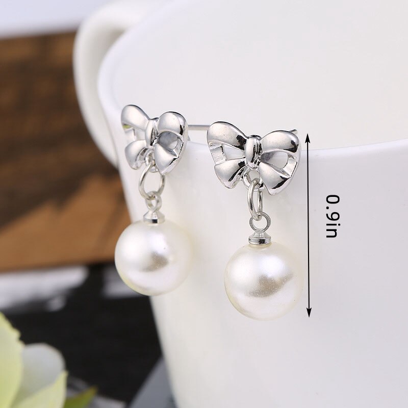 Khuyên tai nơ đính ngọc trai nhân tạo phong cách Hàn Quốc dành cho nữ