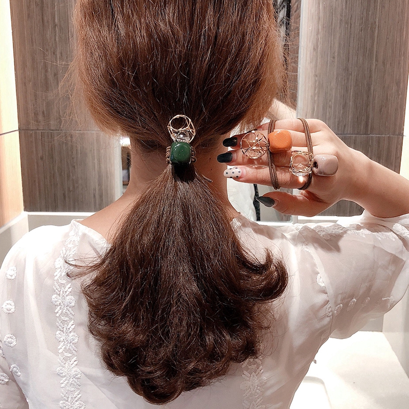 Dây buộc tóc cao su mặt hình vuông đính đá zircon thời trang Hàn Quốc cho nữ