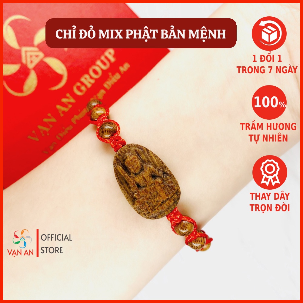 Vòng tay chỉ đỏ trầm hương mix mặt Phật bản mệnh VẠN AN Group, vòng tay phong thủy trầm hương tự nhiên, chính hãng