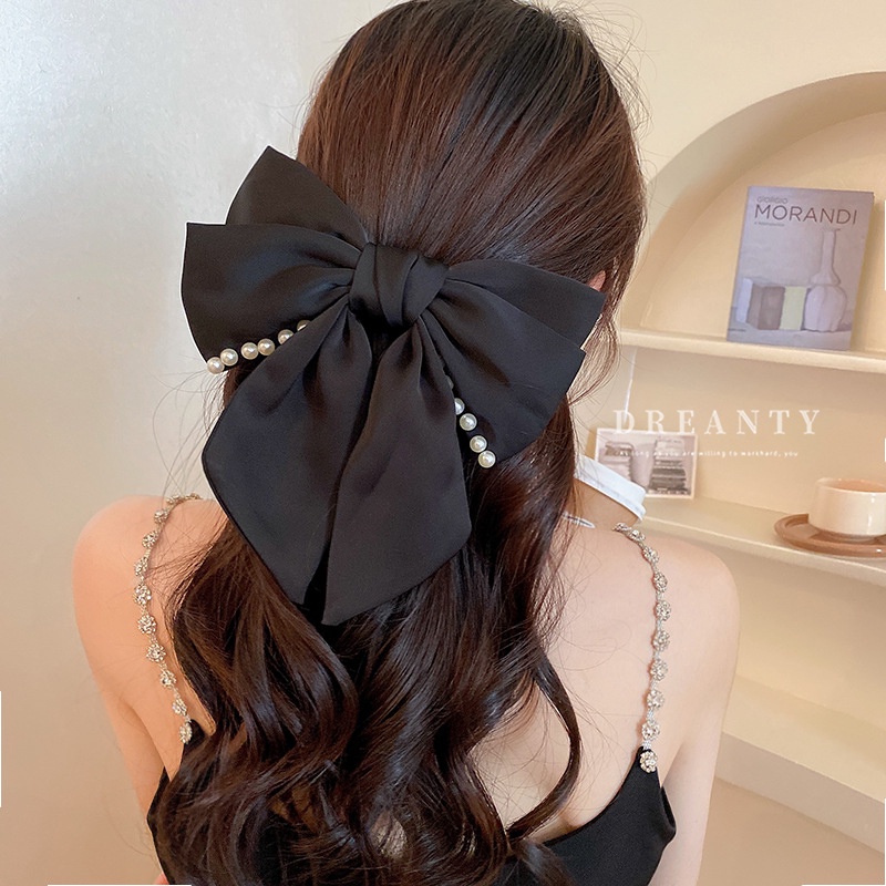 Kẹp Tóc Hình Nơ Đính Ngọc Trai Phong Cách Hepburn Sang Trọng Thời Trang