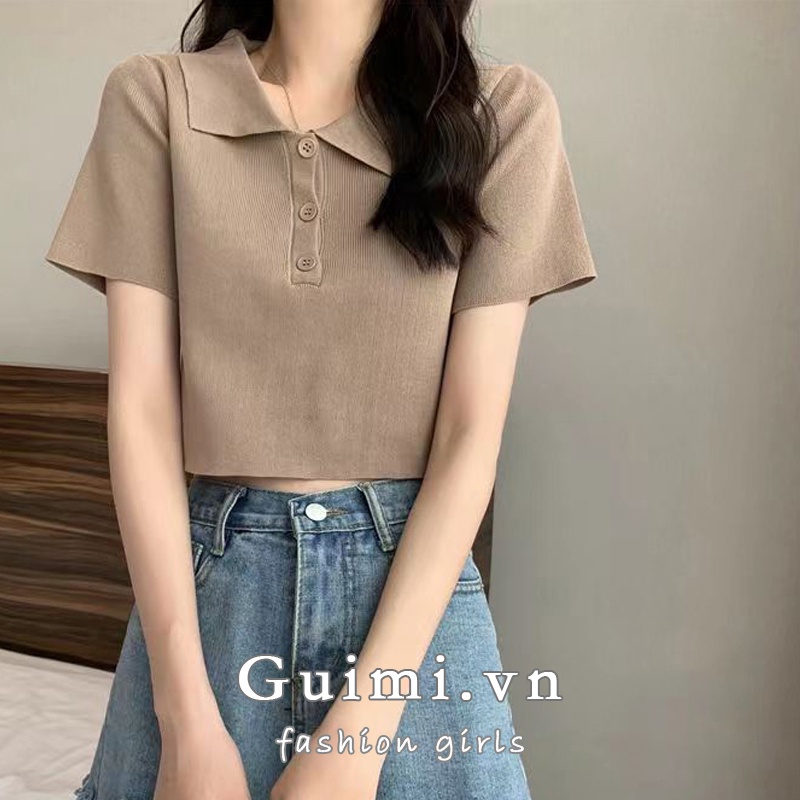 Áo polo NZN dệt kim ngắn tay phối cổ lật thời trang mùa hè cho nữ
