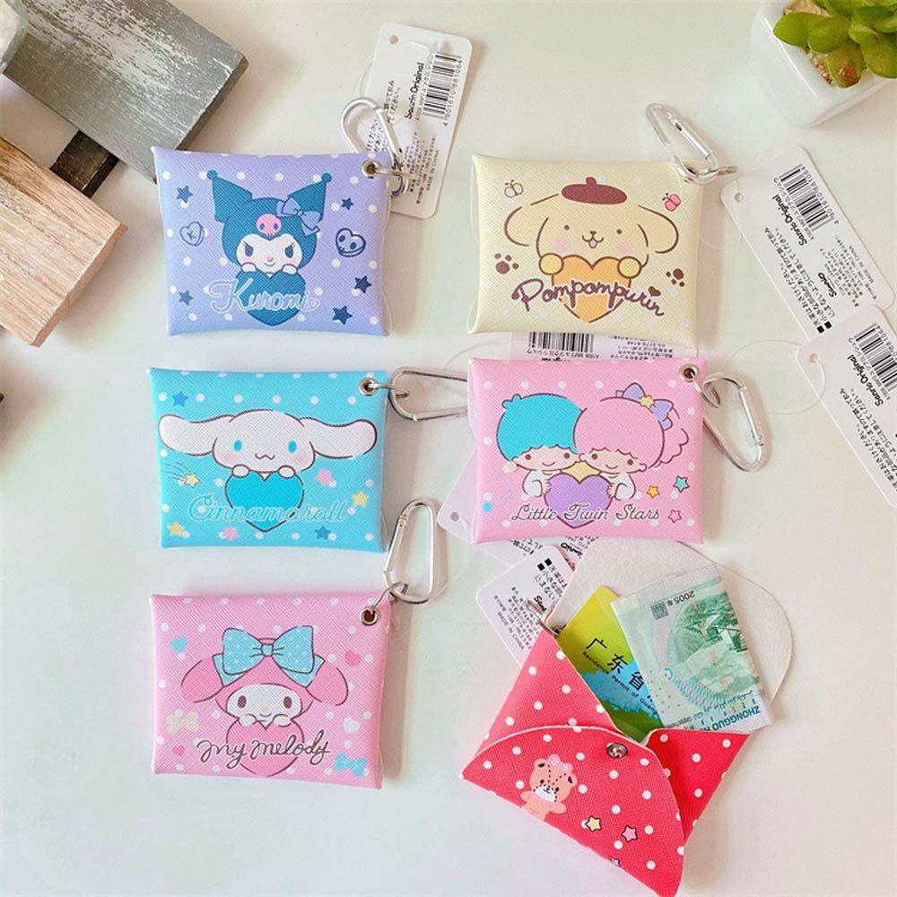 Ví Da PU Lấp Lánh In Họa Tiết Chó / Mèo Kuromi Kitty Dễ Thương Có Khóa Kéo Cho Nữ