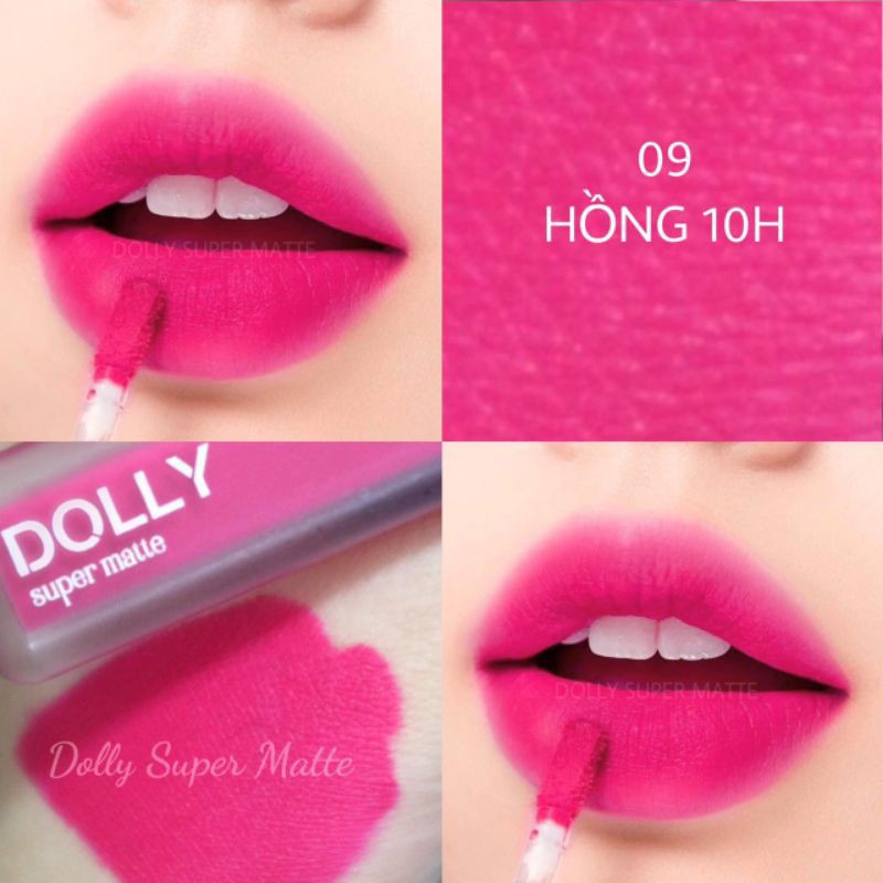 Dolly Longlast [Hồng Hoa Mười Giờ] - Son Kem Lì Dolly không chì mềm môi Màu Hồng Hoa 10 Giờ