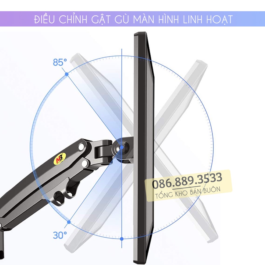 H180 / Giá Treo 2 Màn Hình NB H180 22 - 32 Inch / Giá Đỡ Hai Màn Hình Kẹp Bàn - Xoay 360 Độ