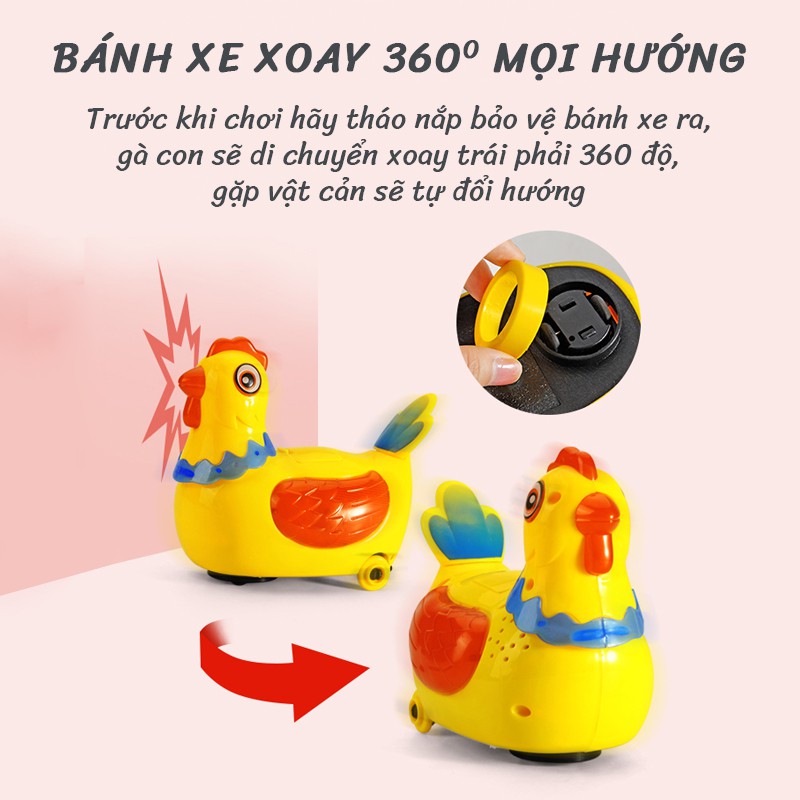 Đồ chơi Con gà đẻ trứng có âm nhạc và đèn nhấp nháy sinh động, âm thanh vui tươi thu hút sự chú ý của trẻ, xoay 360 độ