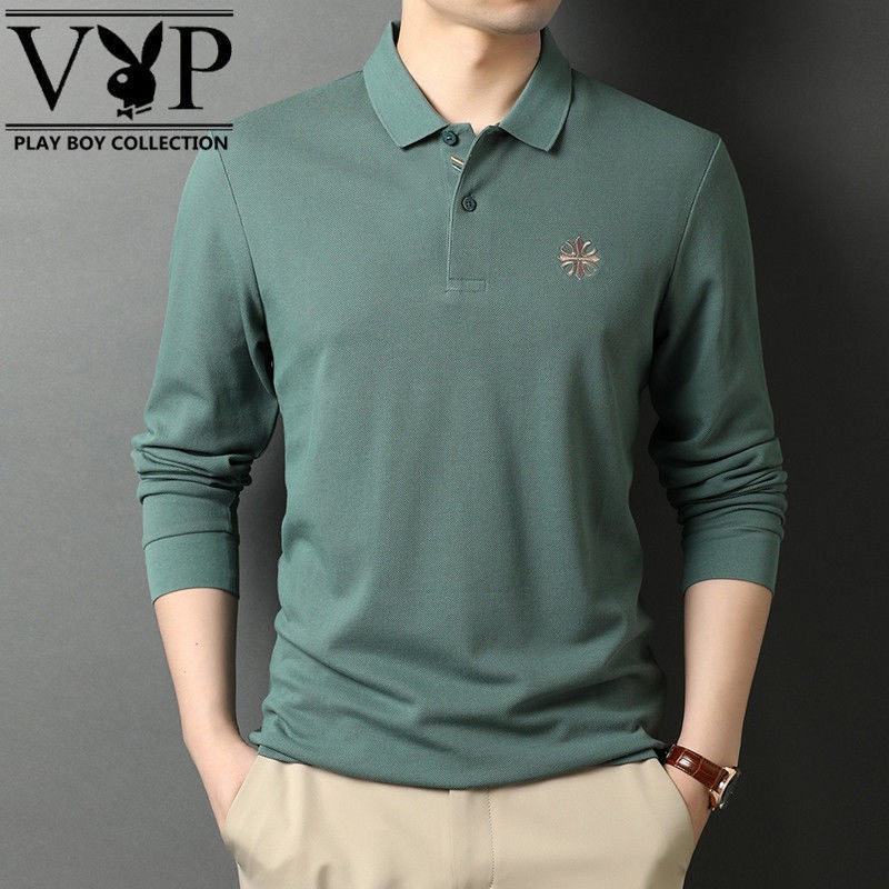 Playboy Áo polo Tay Dài Dáng Rộng Màu Trơn Thêu Họa Tiết Thời Trang Xuân Thu Cho Nam