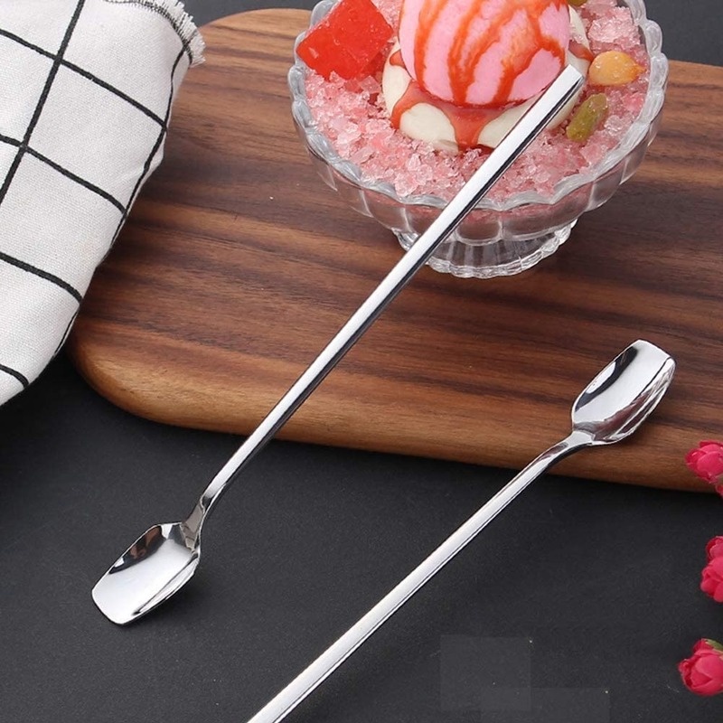 1 Muỗng Cà Phê Đầu Vuông Cán Dài Bằng Thép Không Gỉ