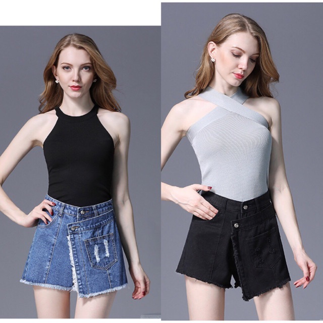 Quần giả váy big size short jean cài nút lệch size 60-70kg