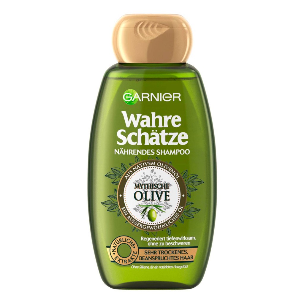 (HÀNG ĐỨC) Dầu Gội Garnier Wahre Schatze Mythische Olive Cho Tóc Khô & Xơ, 300 ml