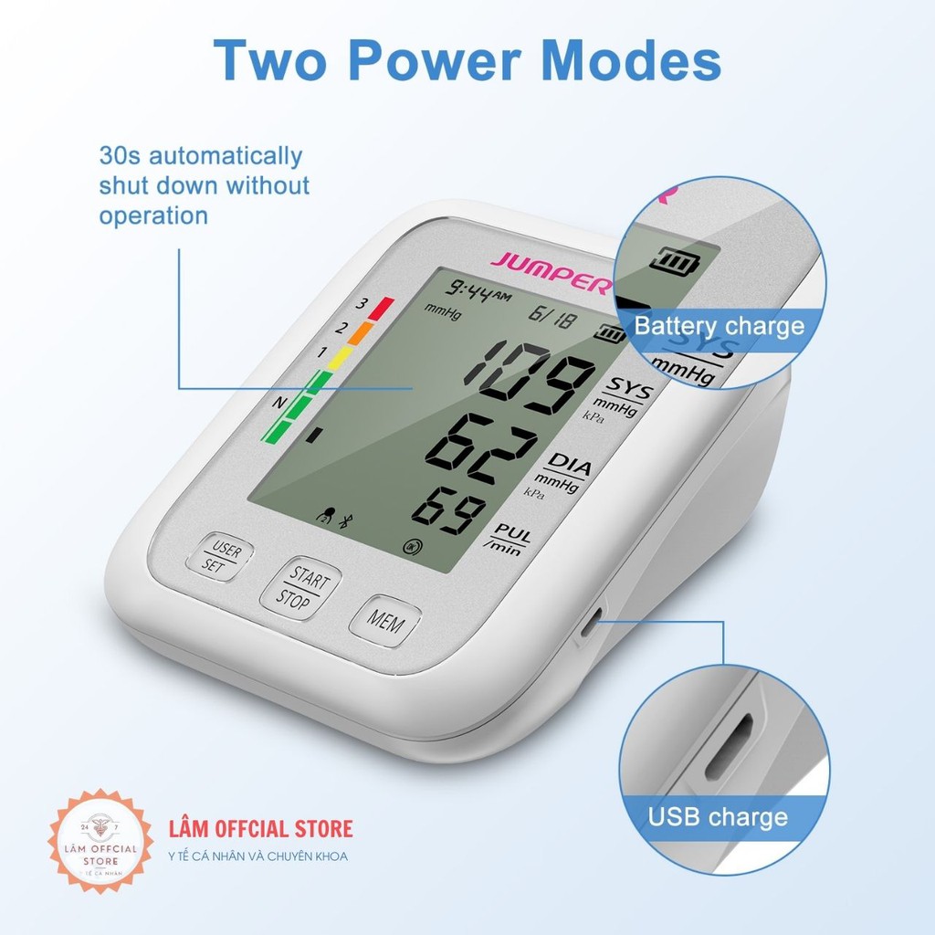 Máy đo huyết áp, máy đo huyết áp điện tử bắp tay JUMPER JPD-HA120 BLUETOOTH đạt chuẩn chứng nhận FDA Hoa Kỳ BH 5 năm