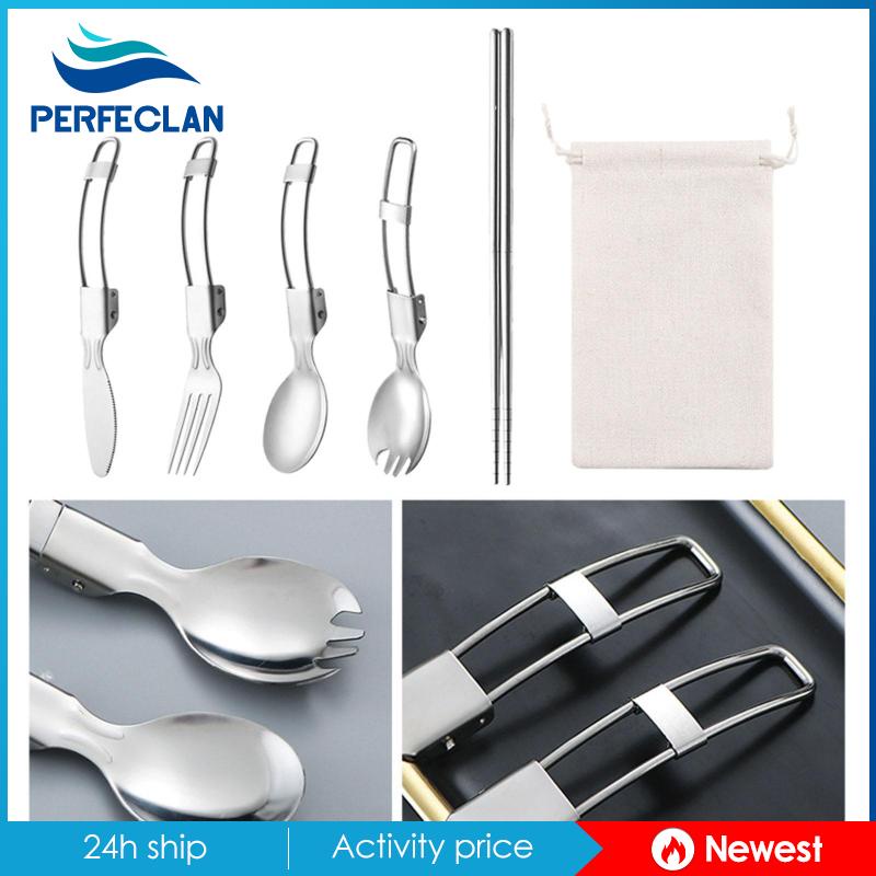 [Perfeclan] Bộ Dụng Cụ Ăn Uống Ngoài Trời Đũa Muỗng Nĩa Gấp Được