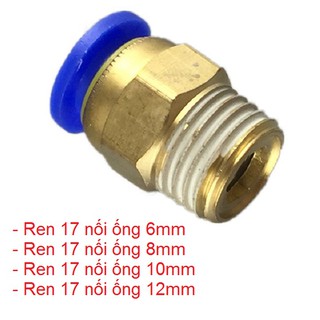 Đầu ren ngoài 17mm nối ống phun sương 6mm, 8mm, 10mm, 12mm cho trong hệ thống phun sương chất liệu đồng thau