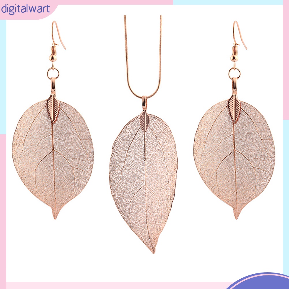 Bộ Dây Chuyền + Bông Tai Hợp Kim Hình Chiếc Lá Thời Trang Dành Cho Nữ