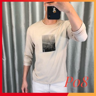 Áo thun dài tay nam 008 cổ tròn chất cotton đũi cao cấp co dãn 4 chiều cao cấp
