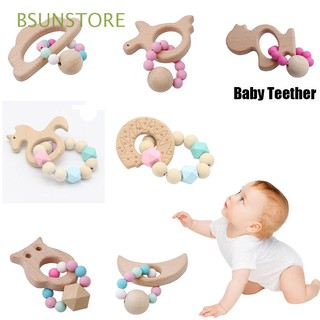 Christmas Gift Stroller Accessories Nursing Crochet Natural Chewable Organic Silicone Beads Wooden Teething toys