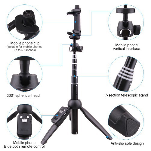 Gậy tự sướng Yunteng 9928 Selfie Chụp Hình Có Chân Tripod Đứng Vô Cùng Tiện Lợi. Có Remote Bluetooth Theo Kèm