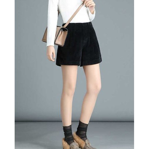 Quần short lưng cao ống rộng vải nhung thu đông siêu hot_kèm ảnh thật