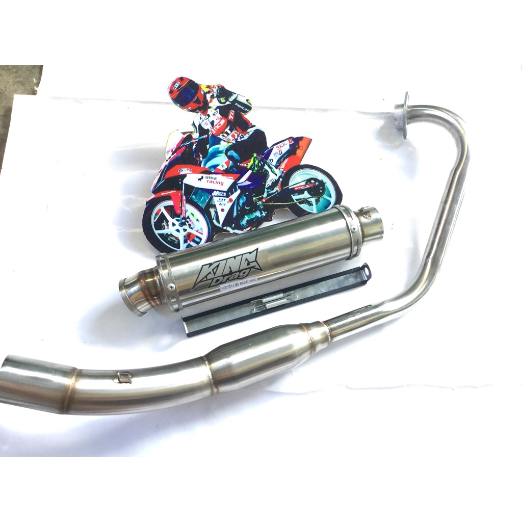 Pô king drag trắng cổ bầu hơi inox exciter, winer, sonic, raider, satria, gsx, cbr, tfx, fz, r15