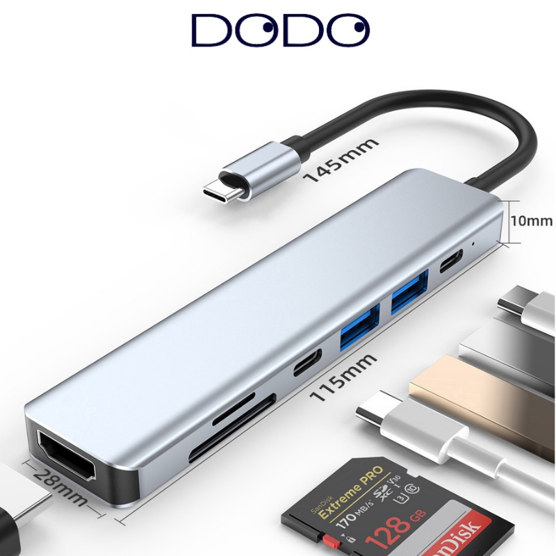 Hub Type C 7in1 - Cổng chuyển đổi HUB USB Type-C to HDMI, USB 3.0, PD Type-C cho Laptop, Điện thoại DODO